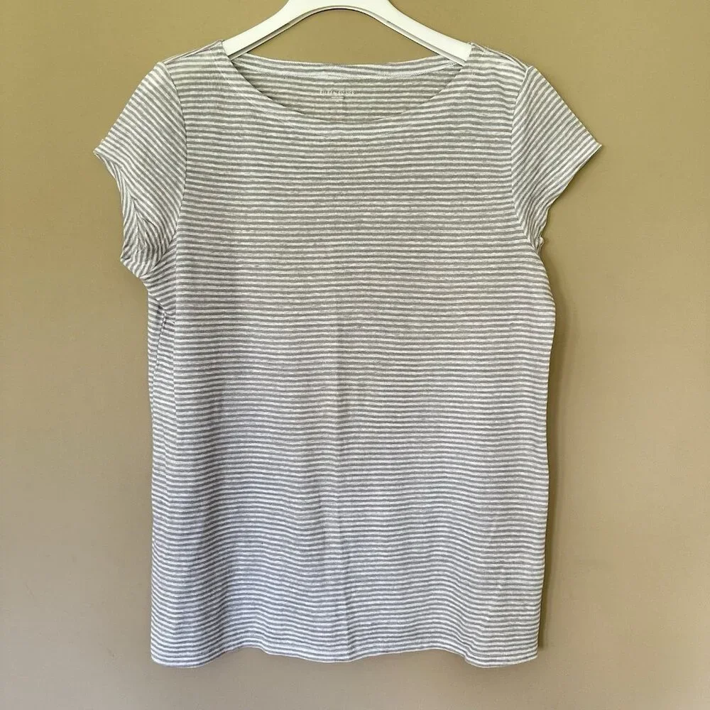 SOLD Eileen Fisher M 100% Organic Linen Tunic Top Neutral Quiet Luxury Staple Ba - Picture 1 of 6